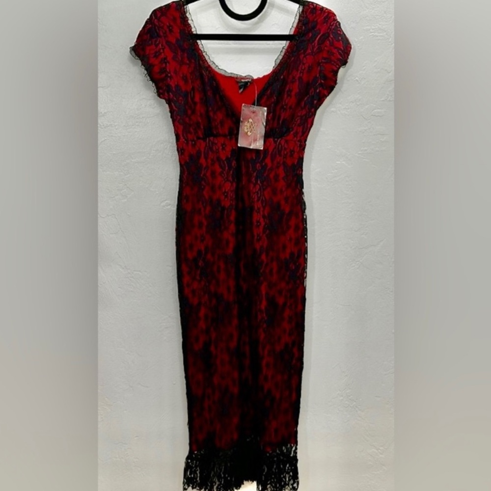 Switchblade Stiletto Red & Black Lace Bodycon Maxi Dress